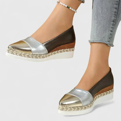 Women's Metallic Espadrille Wedge Loafers Slip On Shoes