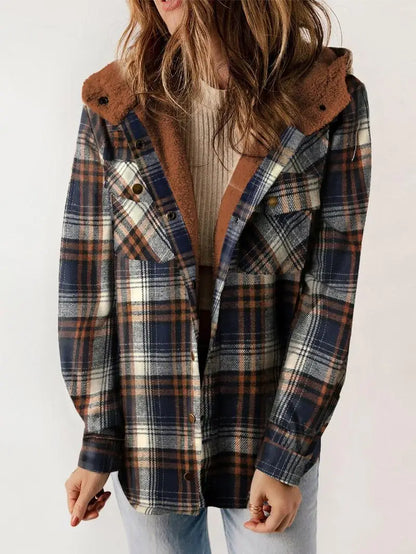 Women's Plaid Button Up Jacket - VibreMode