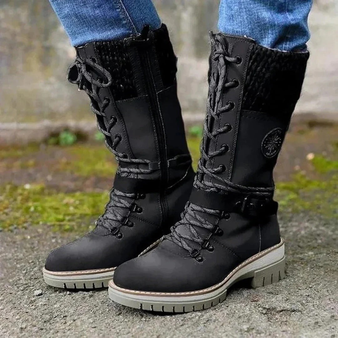Women's Lace-Up Boots Side Zipper