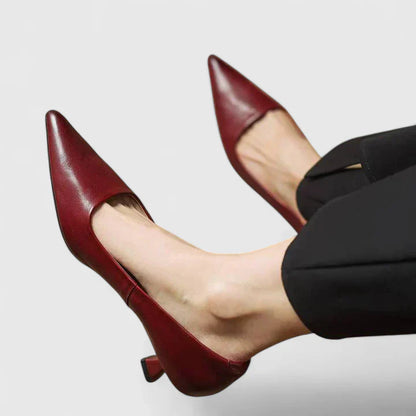 Vera Women's Pointed Toe Kitten Heels Burgundy - VibreMode
