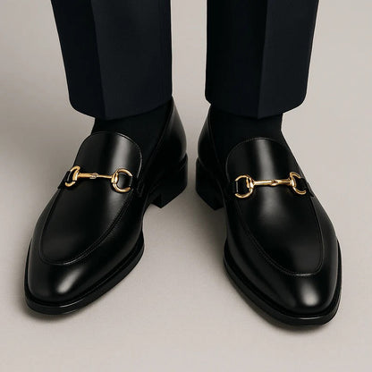 Men's Black Leather Horsebit Loafers