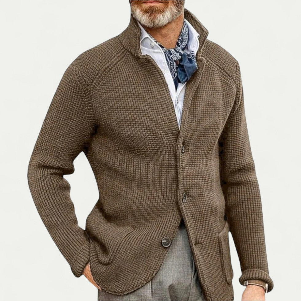 Men's Textured Knit Cardigan Sweater Button Front