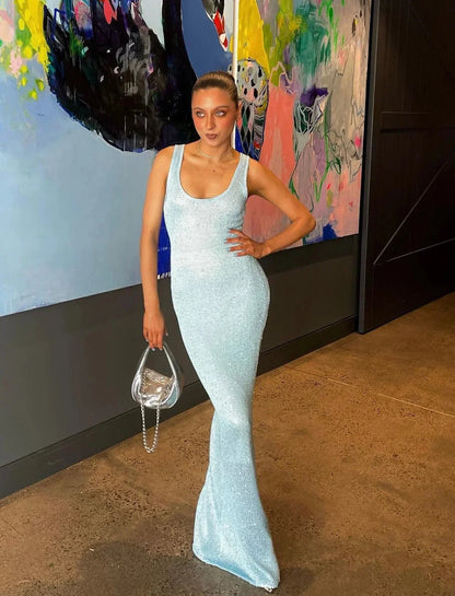 Irina Women's Sleeveless Maxi Dress Icy Blue - VibreMode