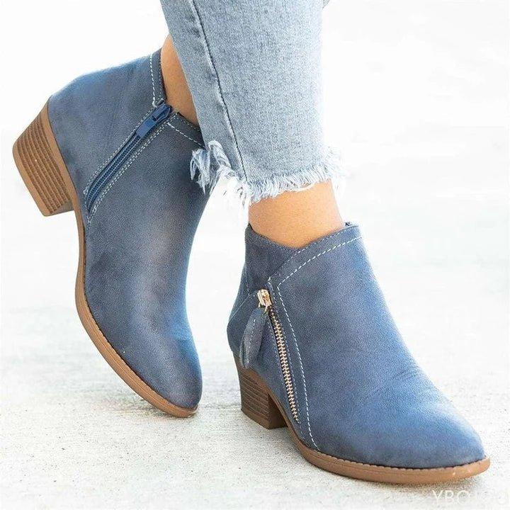 Women's Block Heel Ankle Boots Zip Closure