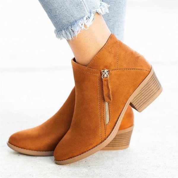 Women's Block Heel Ankle Boots Zip Closure