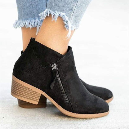 Women's Block Heel Ankle Boots Zip Closure