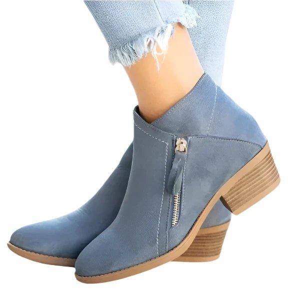 Women's Block Heel Ankle Boots Zip Closure - VibreMode