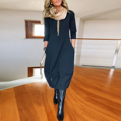 Women's Midi Dress Round Neck