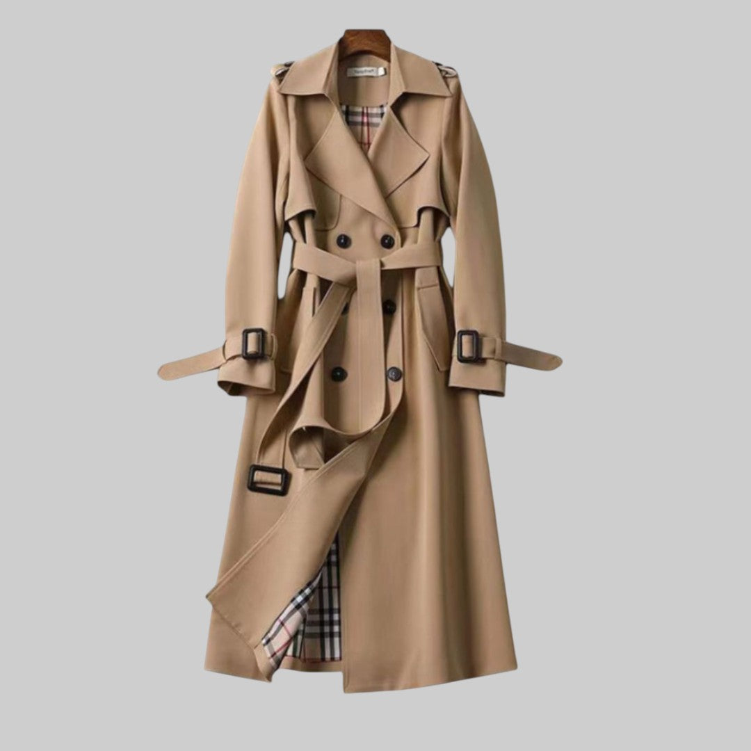 Classic Ladies Belted Double Breasted Trench Coat - VibreMode