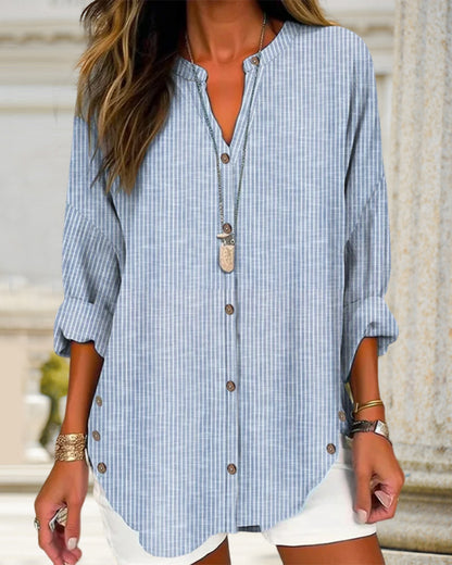 Image of Jane | Women's Button-Down Striped Blouse