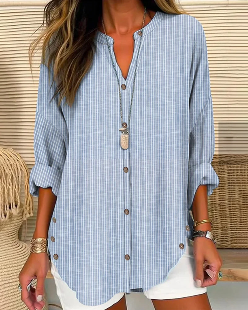Women's Striped Button-Down Blouse - VibreMode