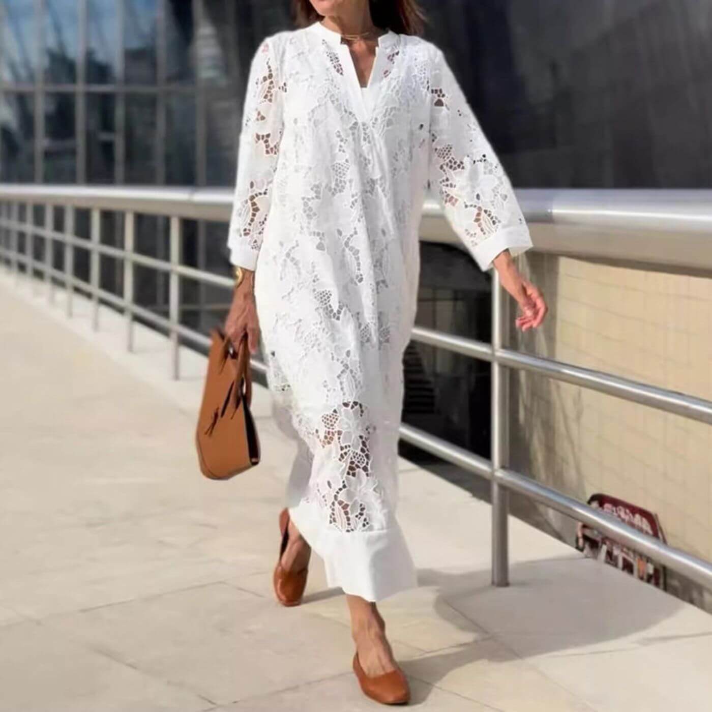 Women's Long Sleeve Lace Midi Dress - VibreMode