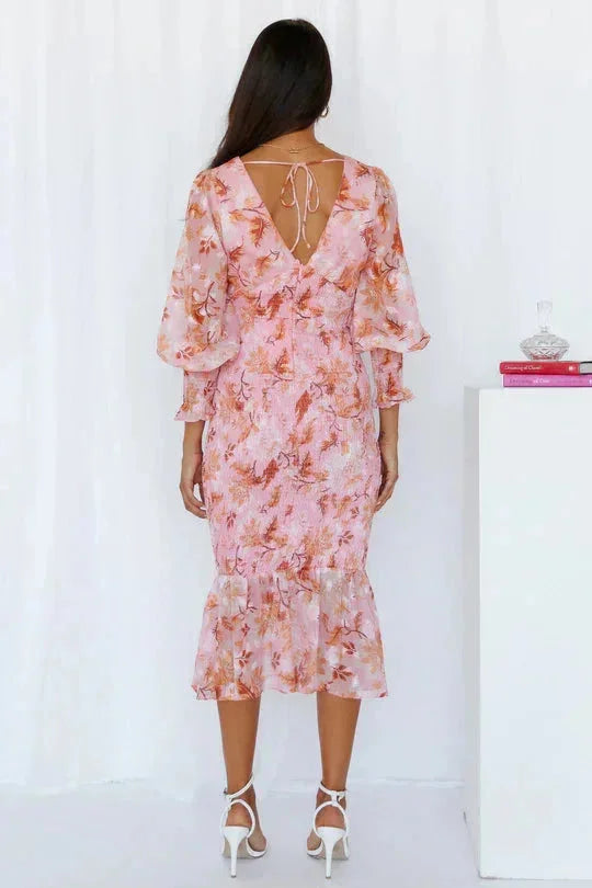 Flowy Gathered Mid Length Summer Dress
