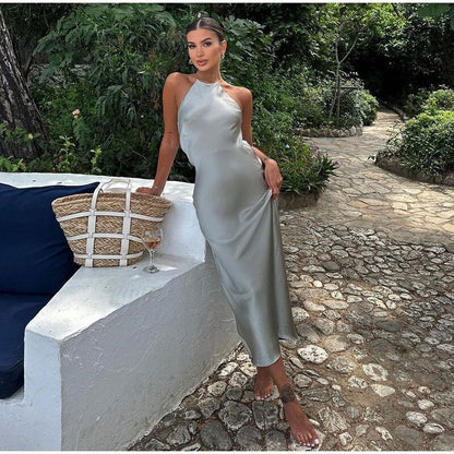 Image of Jessica | Women's Sleeveless Satin Midi Dress