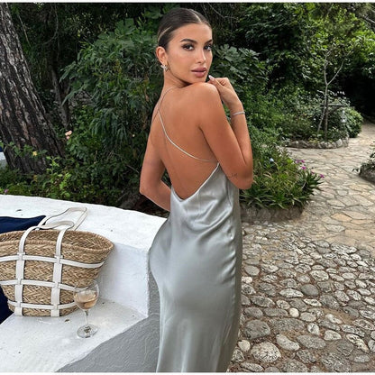 Image of Jessica | Women's Sleeveless Satin Midi Dress