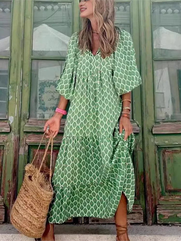 Women's V-Neck Tiered Maxi Dress - VibreMode