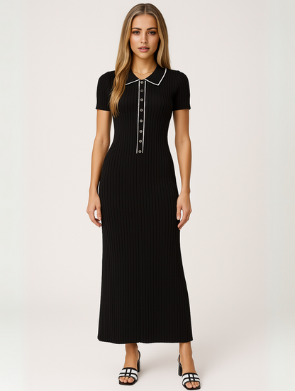 Women's Ribbed Maxi Dress Button-Down - VibreMode