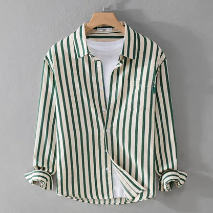 Men's Long Sleeve Striped Cotton Shirt - VibreMode