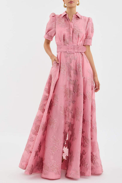 Women's Floral Maxi Dress with Belt - VibreMode