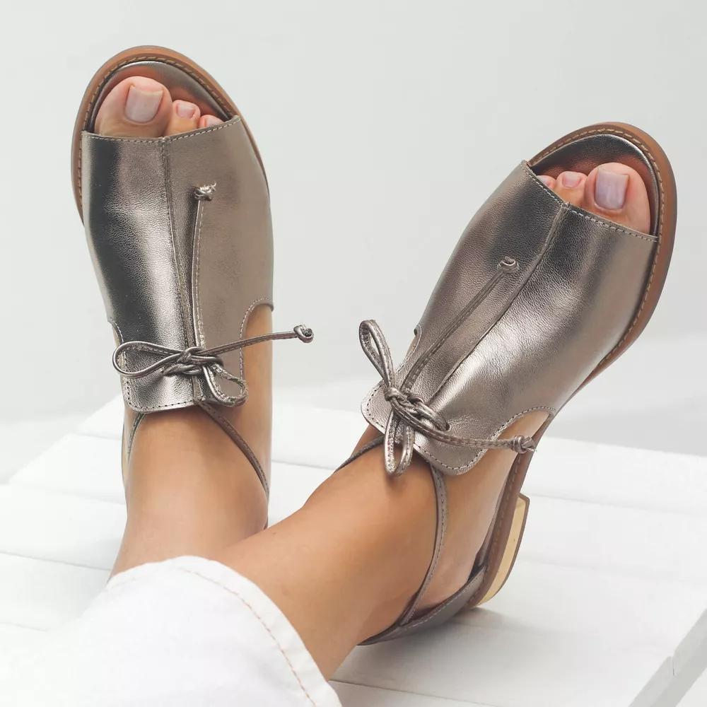 Shiny Bow Flat Sandals for Women - VibreMode