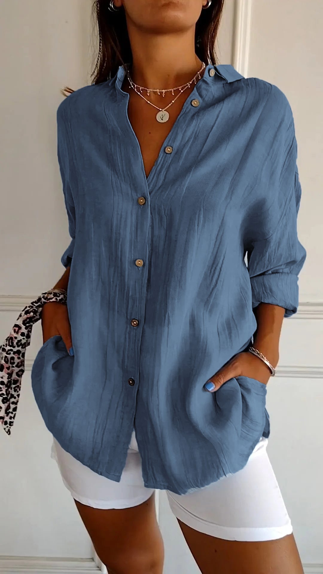 Relaxed Fit Women's Long Sleeve Button Down Shirt