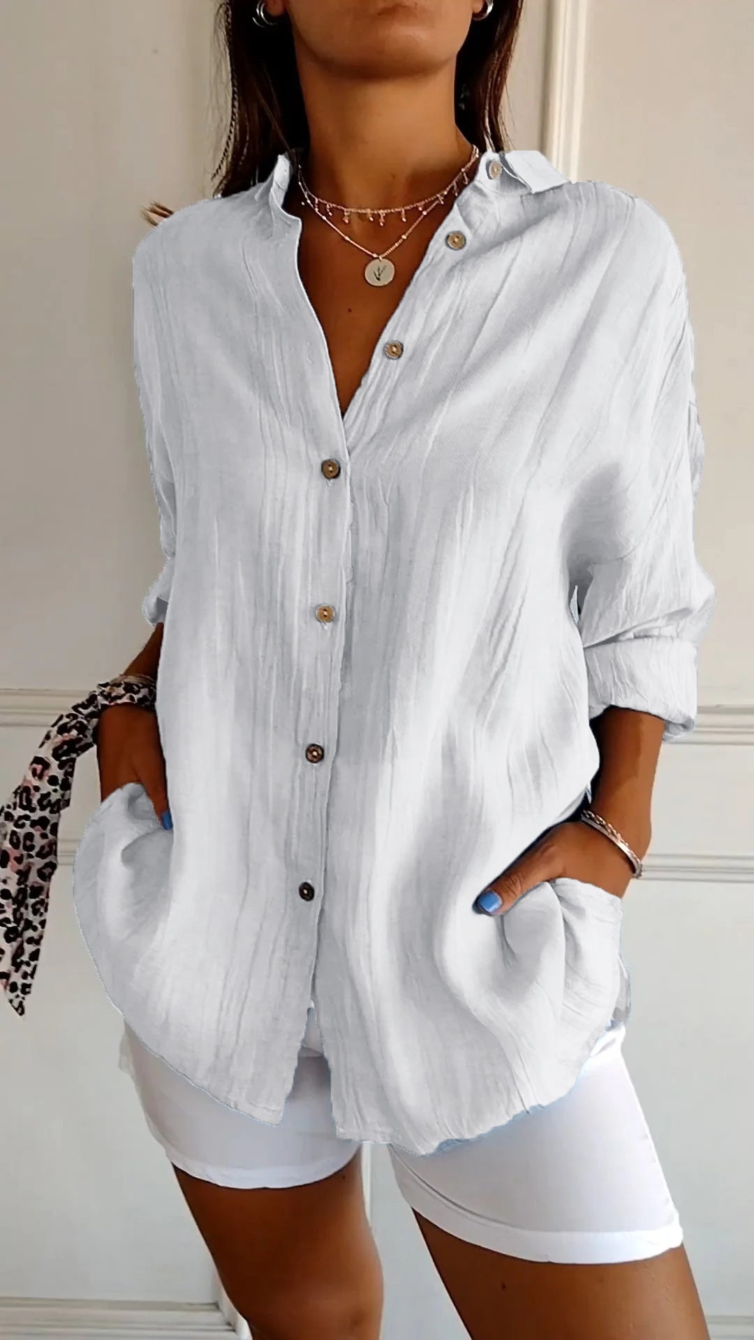 Relaxed Fit Women's Long Sleeve Button Down Shirt