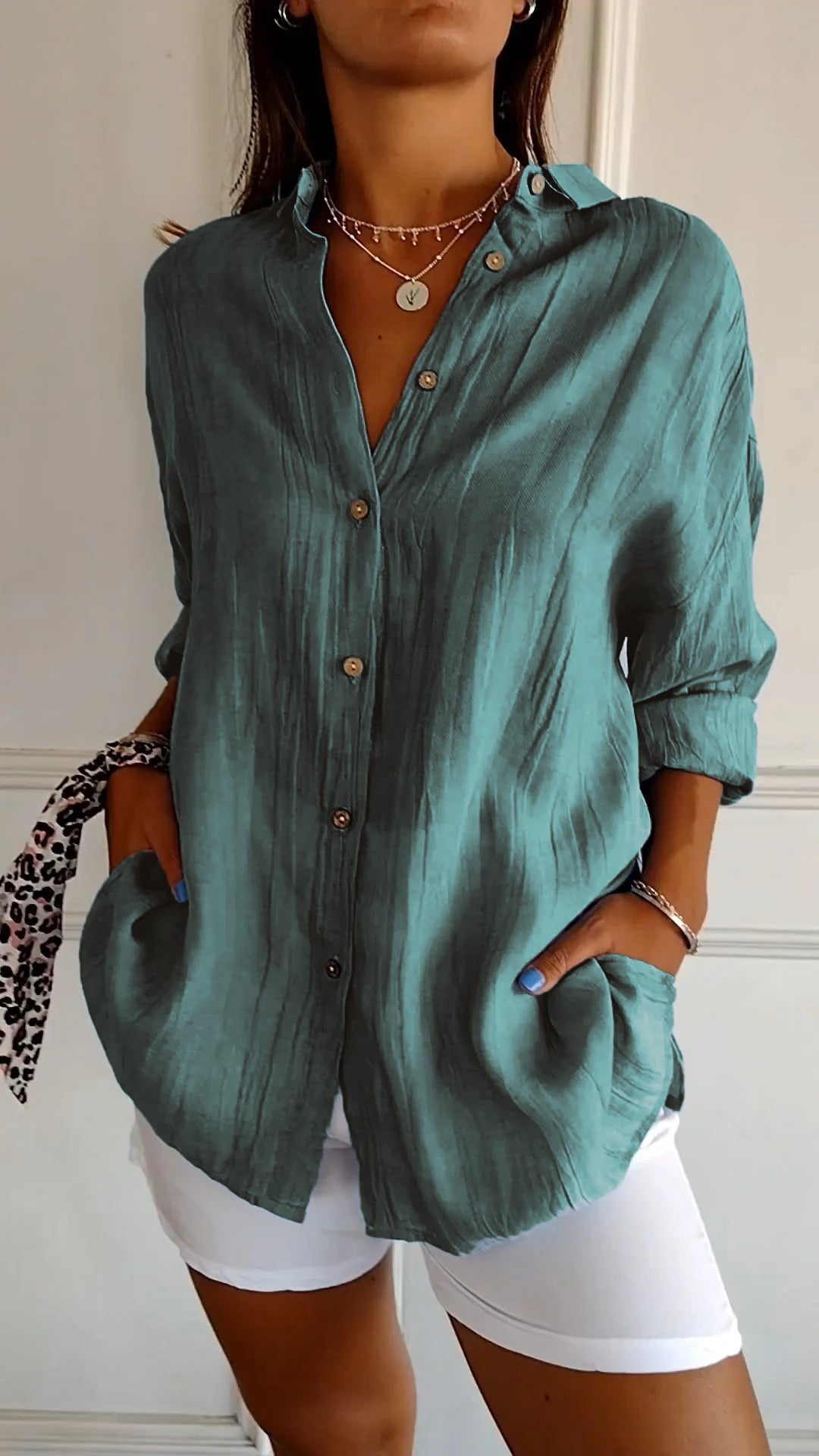 Relaxed Fit Women's Long Sleeve Button Down Shirt