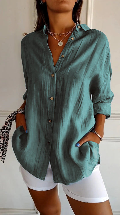 Relaxed Fit Women's Long Sleeve Button Down Shirt
