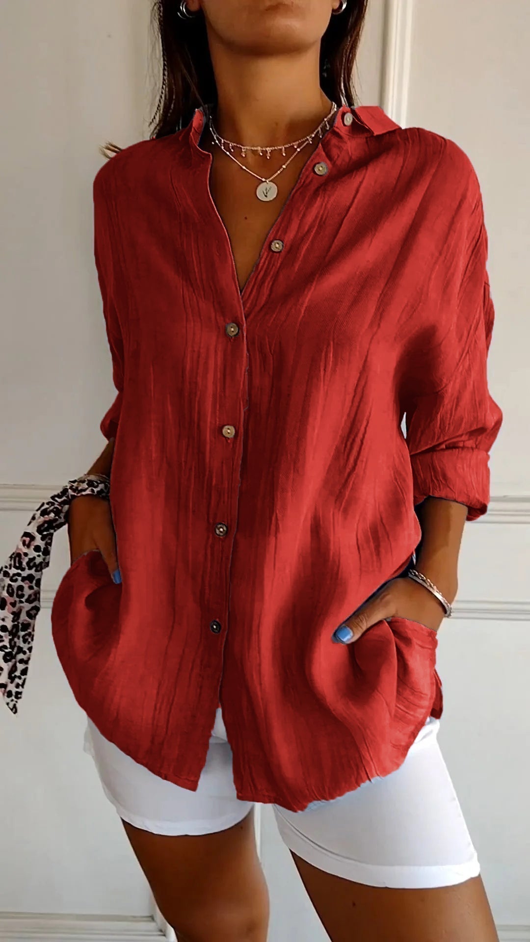 Relaxed Fit Women's Long Sleeve Button Down Shirt