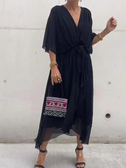 Women's Silk V-Neck Dress Elegant Soft