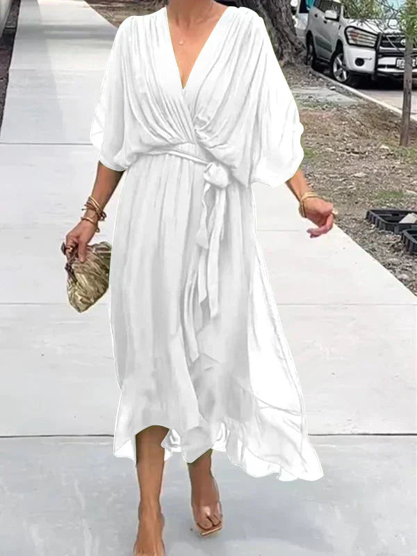 Women's Silk V-Neck Dress Elegant Soft