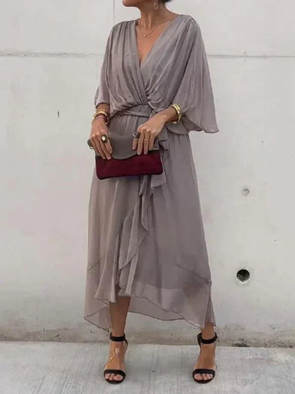 Women's Silk V-Neck Dress Elegant Soft
