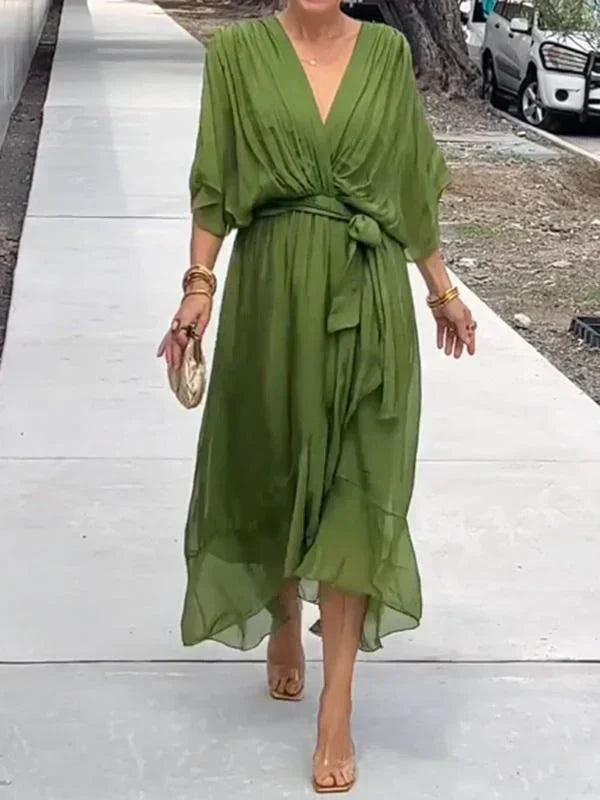 Women's Silk V-Neck Dress Elegant Soft - VibreMode