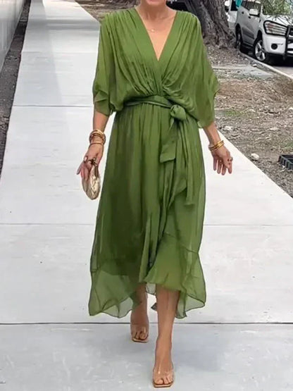 Women's Silk V-Neck Dress Elegant Soft - VibreMode