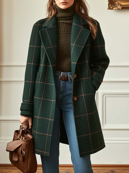 Women's Classic Plaid Coat - VibreMode