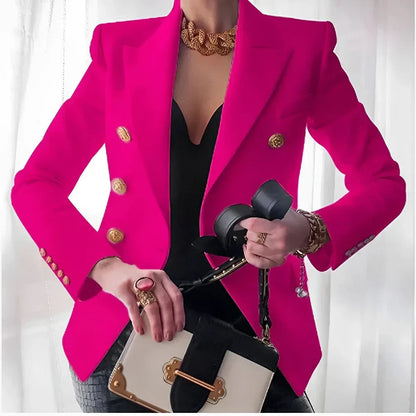 Elegant Double Breasted Ladies Gold Button Blazer