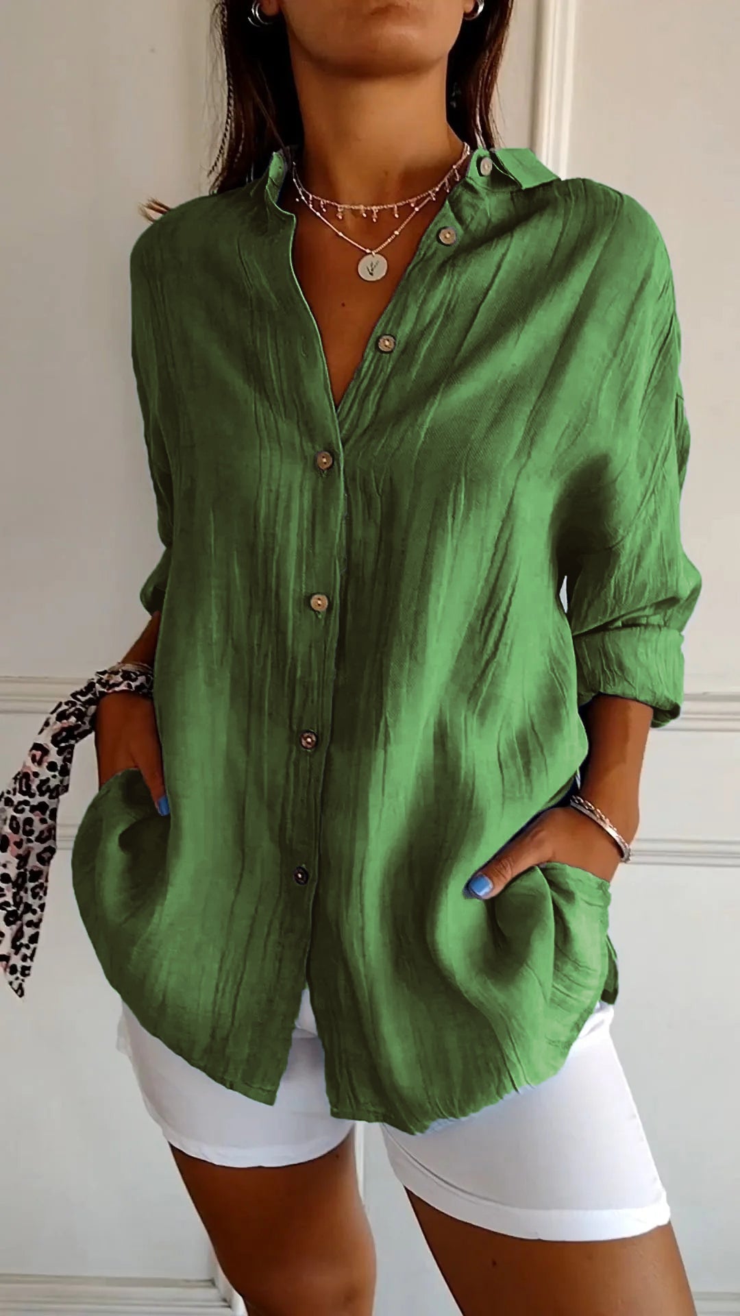 Relaxed Fit Women's Long Sleeve Button Down Shirt