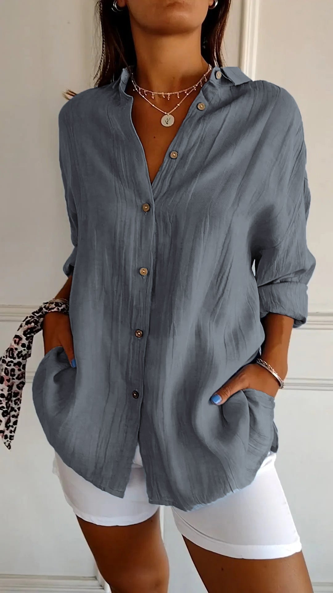 Relaxed Fit Women's Long Sleeve Button Down Shirt