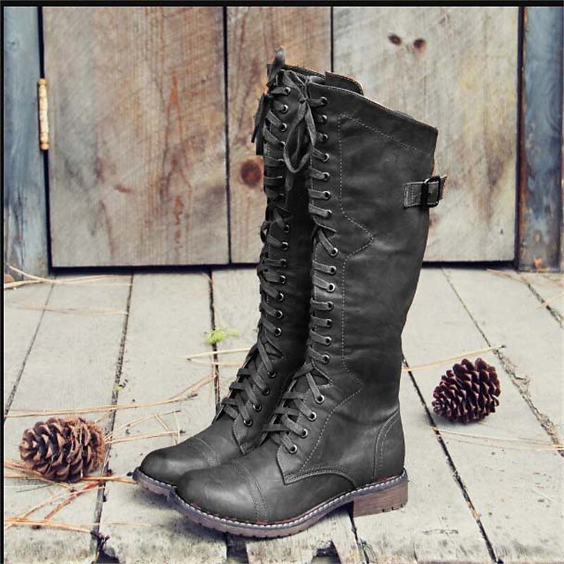 Tall Buckle Up Military Style Boots
