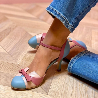 Women's Round Toe Heels with Bow Detail - VibreMode