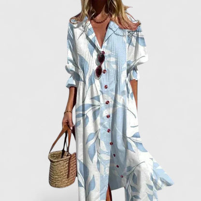 Women's V-Neck Maxi Dress Button Down - VibreMode