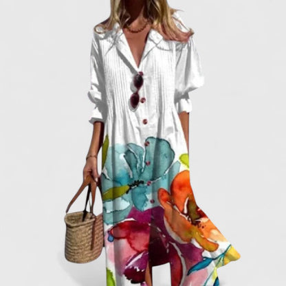 Women's V-Neck Maxi Dress Button Down