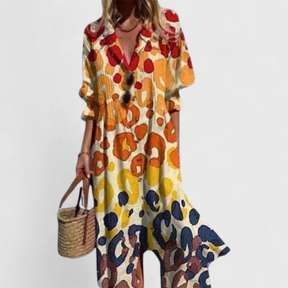 Women's V-Neck Maxi Dress Button Down