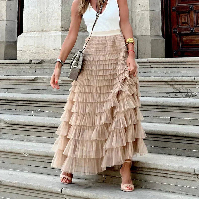 Image of Kim | Women's High-Waisted Ruffle Maxi Skirt