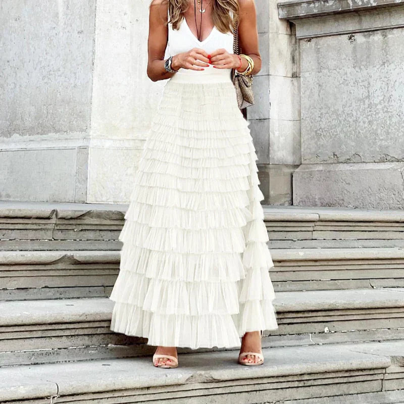 Image of Kim | Women's High-Waisted Ruffle Maxi Skirt