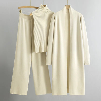 Women's Knit Three Piece Set Cardigan Pants