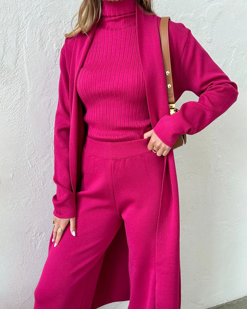 Women's 3-Piece Set Cardigan Wide Leg Pants