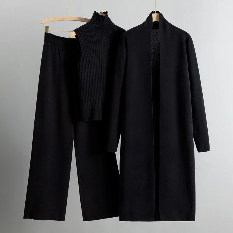 Women's 3-Piece Set Cardigan Wide Leg Pants
