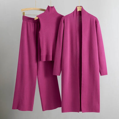 Women's Knit Three Piece Set Cardigan Pants