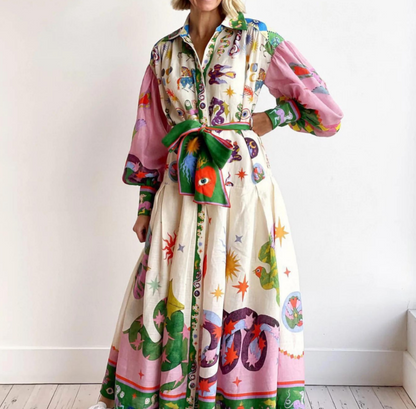 Women's Printed Maxi Dress Shirt - VibreMode